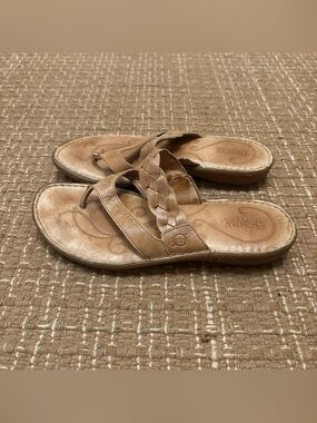 Born Braided Leather Thong Sandals in Brown